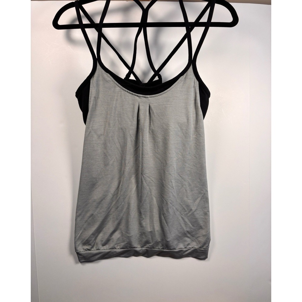 Athleta Womens(2)Bundle Strappy Back Tank Top Built-In Bra Black Gray Size L - Picture 5 of 7